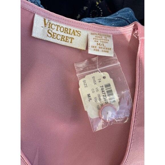 Victorias Secret Gold Label Pink Satin Button-Front Long-Sleeve Top M/L - Picture 5 of 7